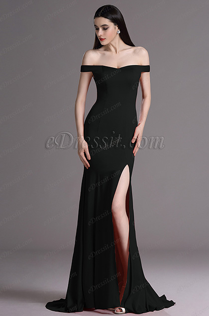 off shoulder black dress formal