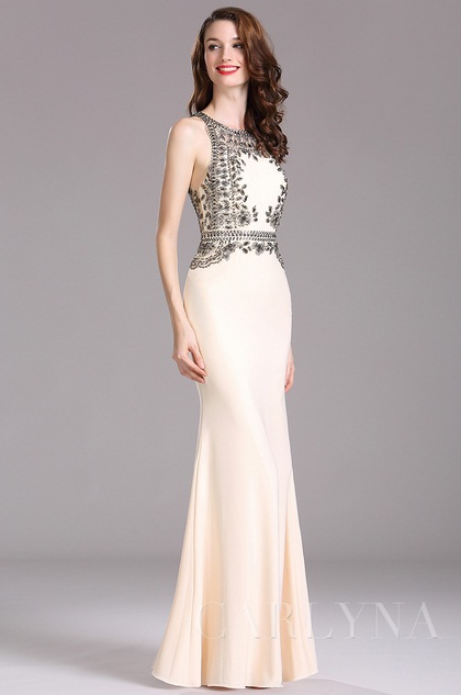beige formal gown