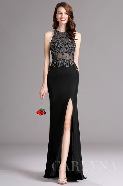 black beaded formal gown