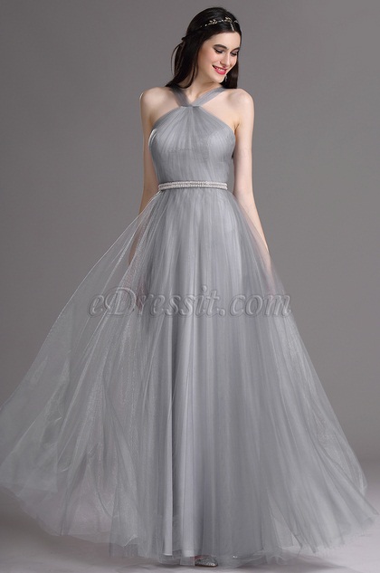 grey halter neck dress