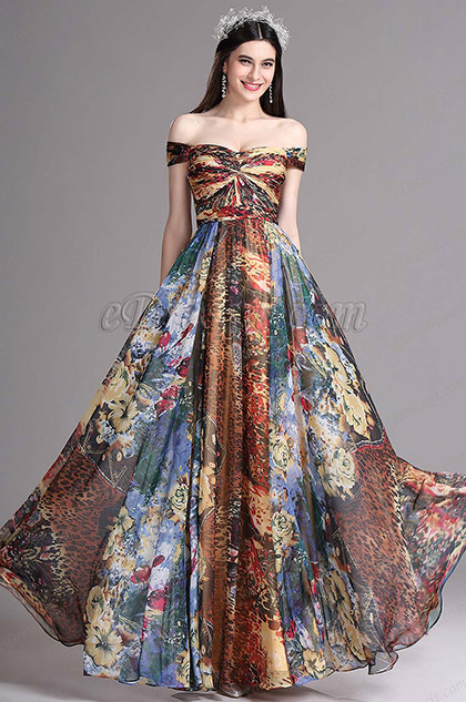 off shoulder printed dress
