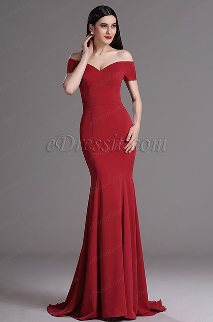 burgundy off the shoulder mermaid dress