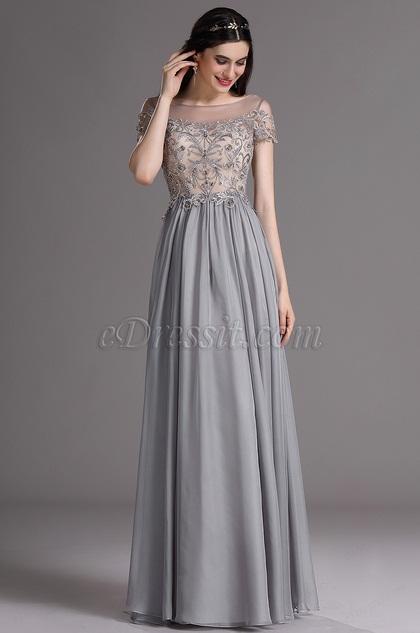 eDressit Grey Short Sleeves Embroidery Beaded Formal Gown (02164908)