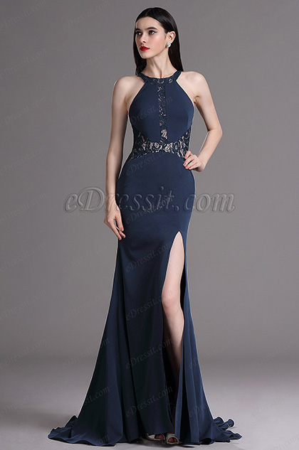 eDressit Dark Blue Halter Lace High 