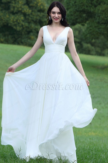 eDressit Sexy White Plunging V Neck Wedding Dress