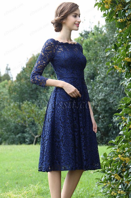 eDressit Langärmel Blau Spitze Kleid für die Brautmutter(26170205)