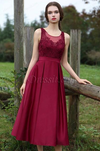 Sleeveless Burgundy Embroidery Party Dress