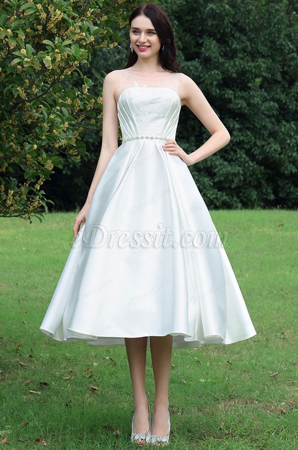 white tea length cocktail dress