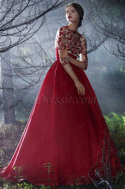 red embroidered prom dress