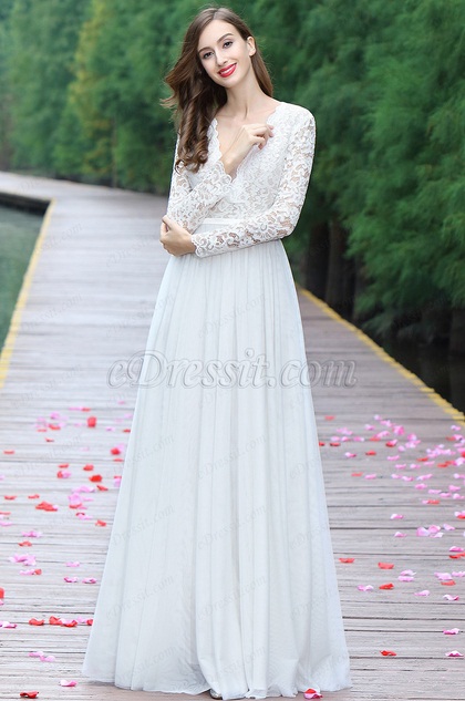 eDressit White Long Sleeves Overlace Bridal Gown