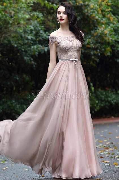 eDressit Blush Off Shoulder Lace Prom Dress (02171946)