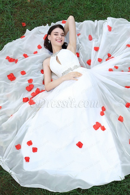 Charming Halter White Beaded Bridal Gown 