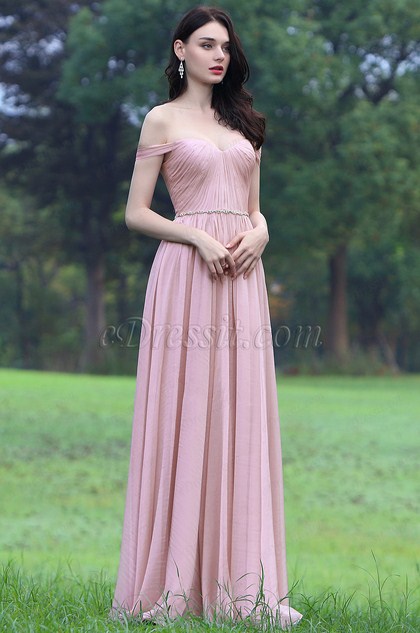 pink off shoulder gown