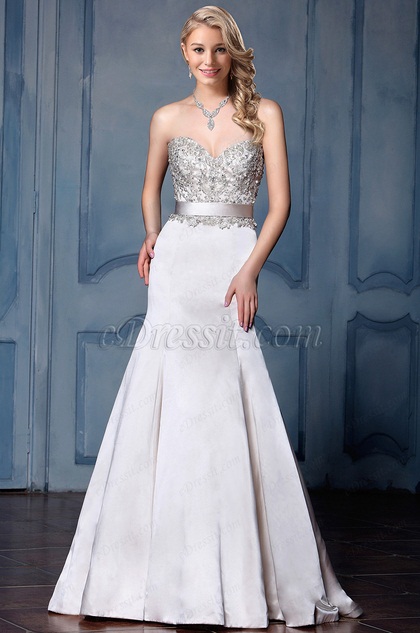strapless beaded mermaid wedding dress