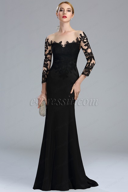 black evening gown with sleeves