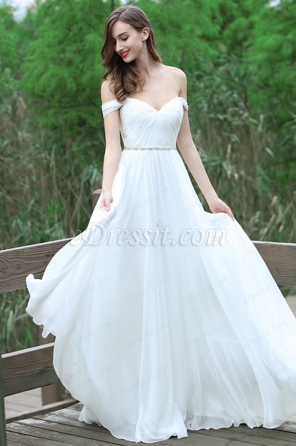 off shoulder white wedding dress