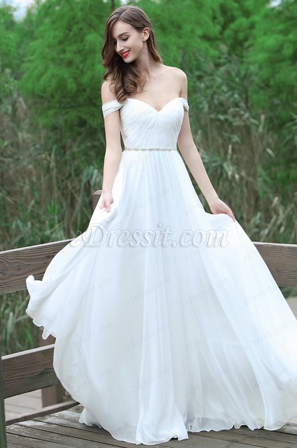 all white off the shoulder dress