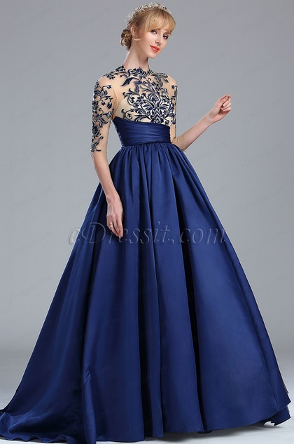 Blue Evening Gown With Sleeves Store ...