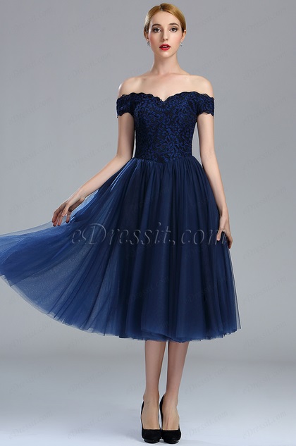 blue lace party dress