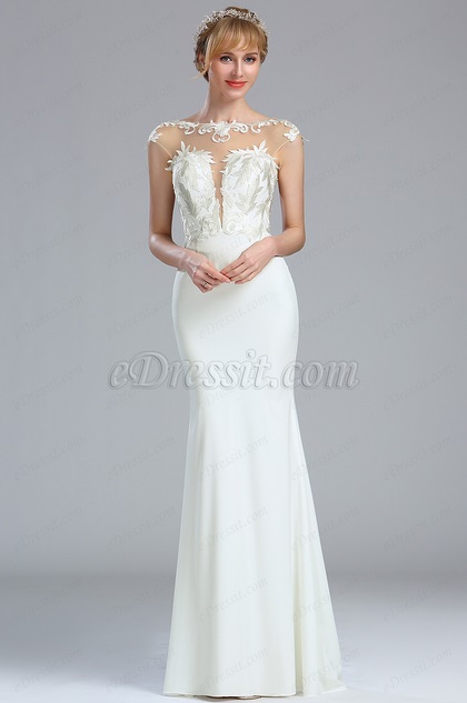 Cap Sleeves White Lace Appliques Wedding Dress