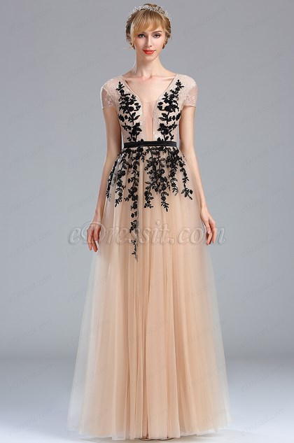 eDressit Beige Beaded Homecoming Long 