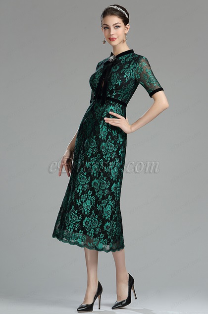 Black & Peacock Green Lace Mother of the Bride/ Groom Dress (26180104)
