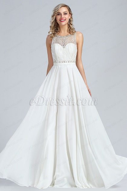 white beaded prom dress