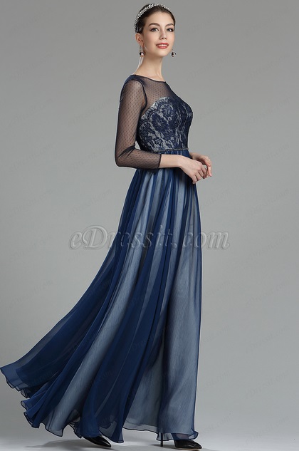 navy blue lace evening gown