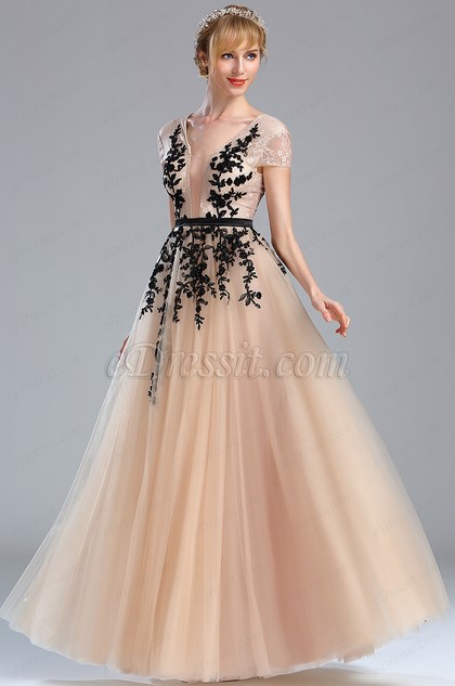 beige beaded gown