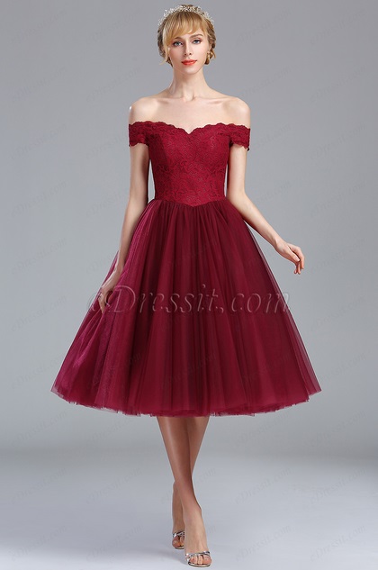 off shoulder cocktail gown