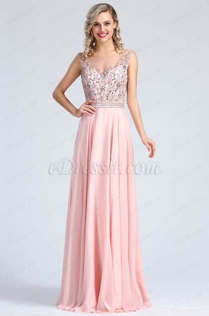 pink beaded prom dress