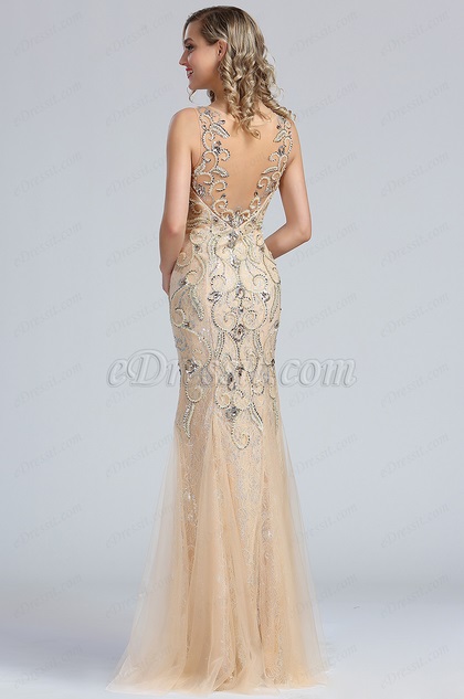 beige beaded gown