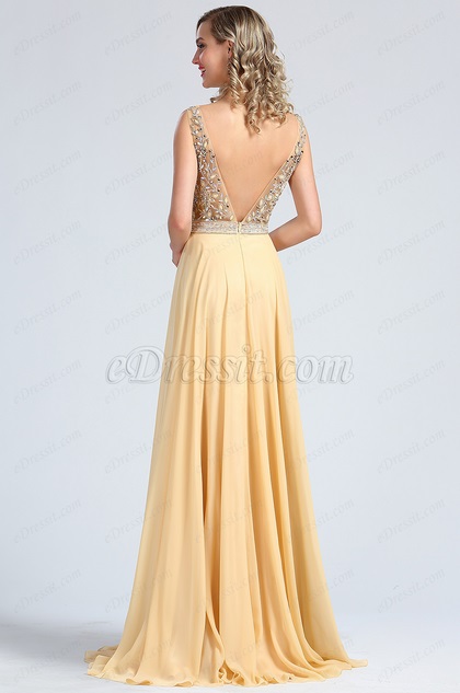 beige beaded gown
