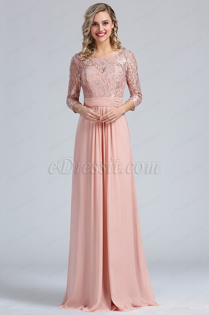 Blush A-line Overlace Prom Evening Dress