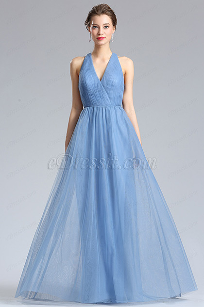 V-Cut Tulle Bridesmaid Dress Evening Dress 