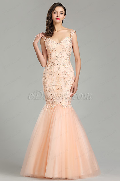 eDressit Peach Strap Prom Gown Mermaid Party Dress