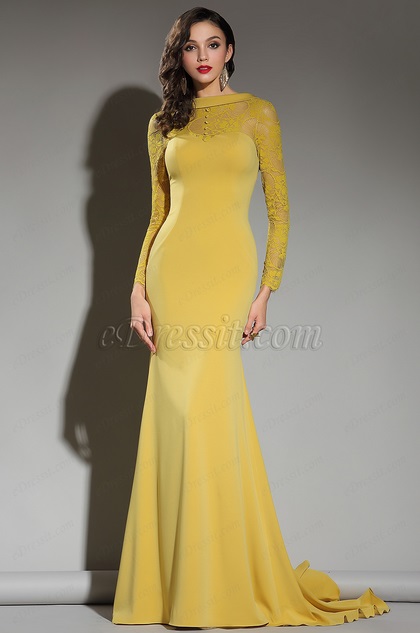 eDressit Long Sleeves Yellow Lace Dress 