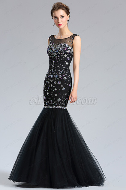 black beaded formal gown