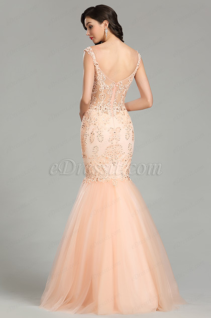 eDressit Peach Strap Prom Gown Mermaid Party Dress