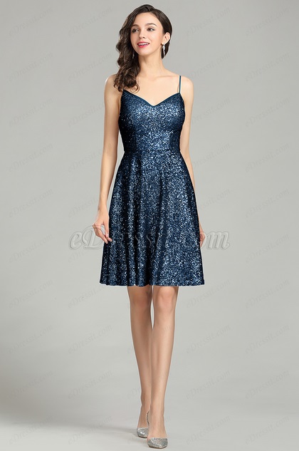 blue sequin cocktail dress