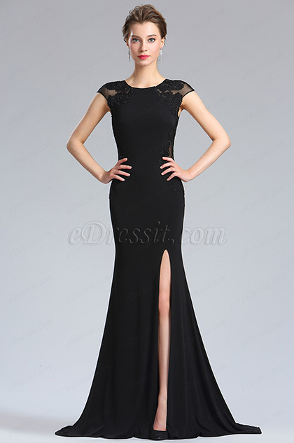 black lace applique dress