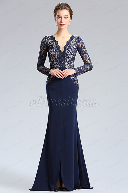 eDressit Blue V-cut Neckline Lace slit Prom Evening Dress (26181405) eDressit Blue V-cut Neckline Lace slit Prom Evening Dress (26181405)