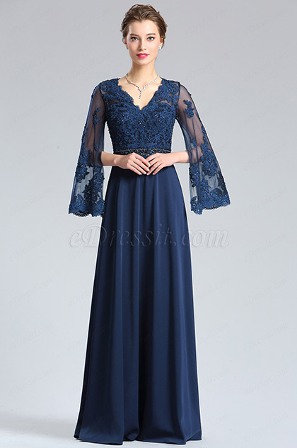 navy blue floor length dress
