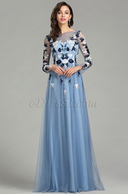 long sleeve floral formal dress