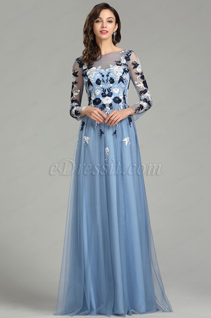 blue floral evening gown