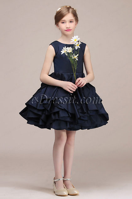 Edressit Navy Blue Layered Wedding Flower Girl Mini Dress