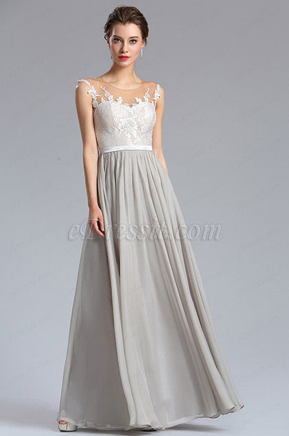 Elegant A Line Sleeveless Grey Chiffon Evening Dress