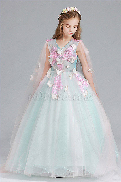 Green Children Wedding Flower Girl Dress 