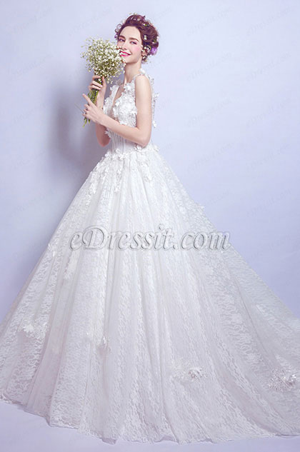 Floral Train Wedding Dress