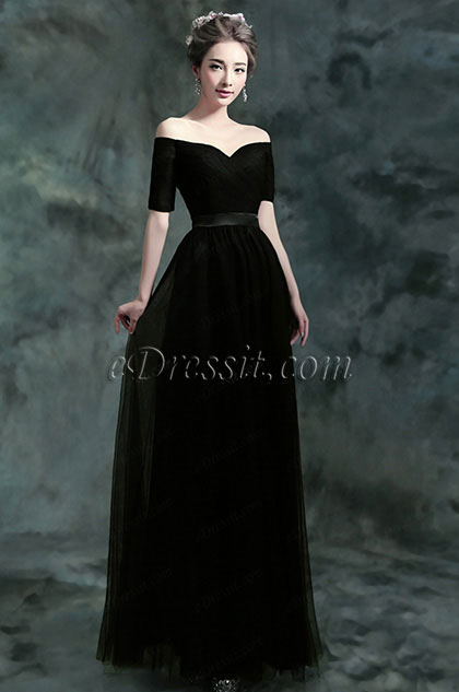 black long dress off the shoulder